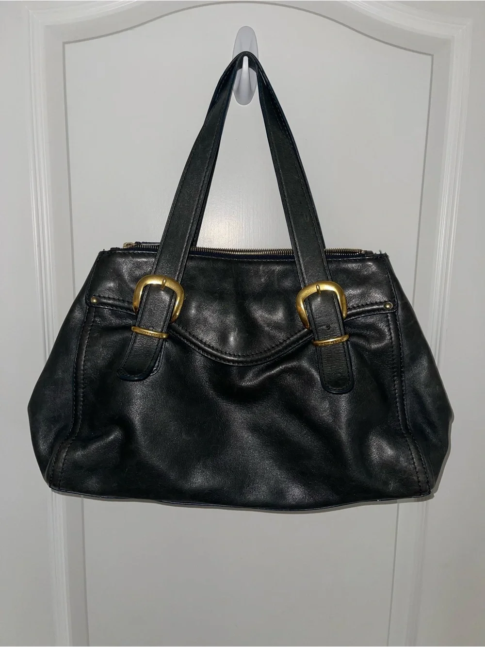 Vintage Michael Kors Anniversary Teal Blue Green Leather Tote Bag Gold Y2K